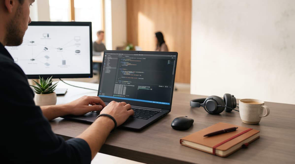 Спеціаліст працює з IT-обладнанням